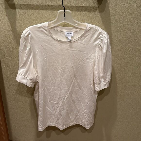 Aware by Vero Moda woman's white shirt sleeve white tee shirt/ dramatic sleeves - Picture 2 of 11